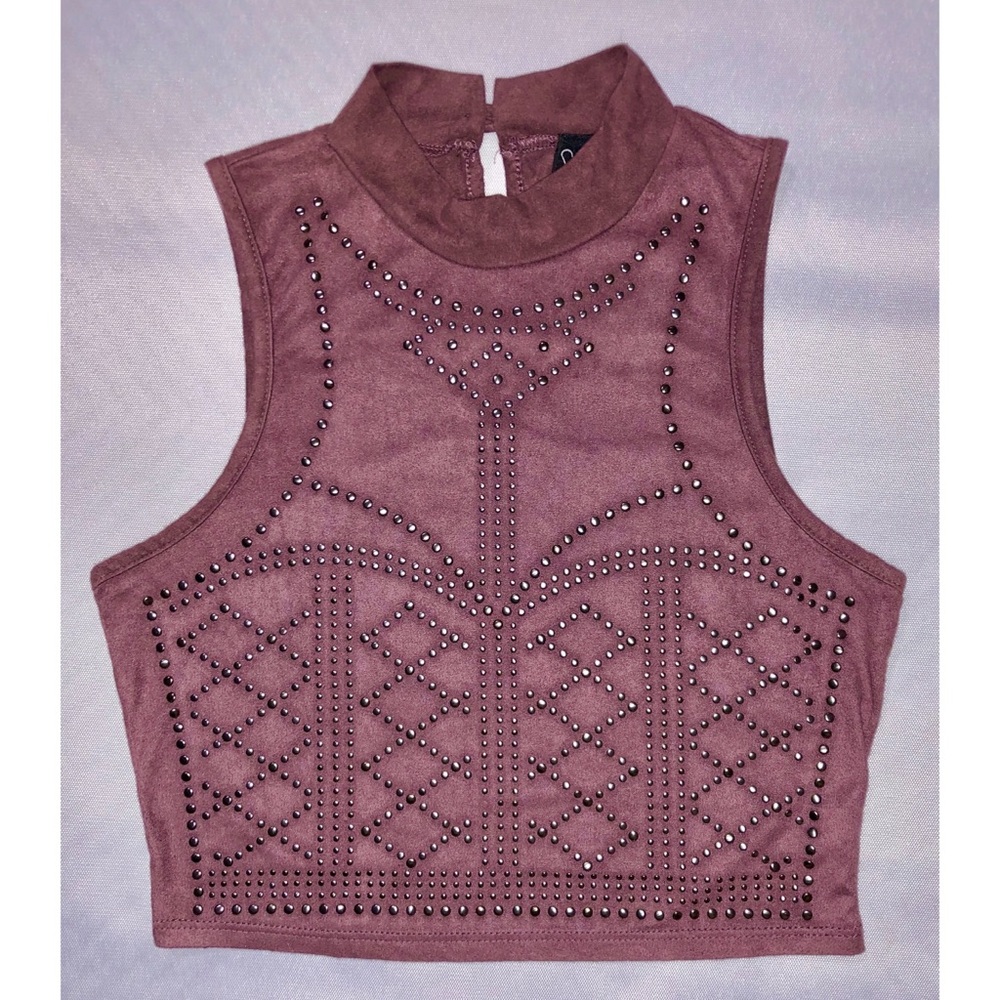 Mauve Suede Turtleneck Crop Top